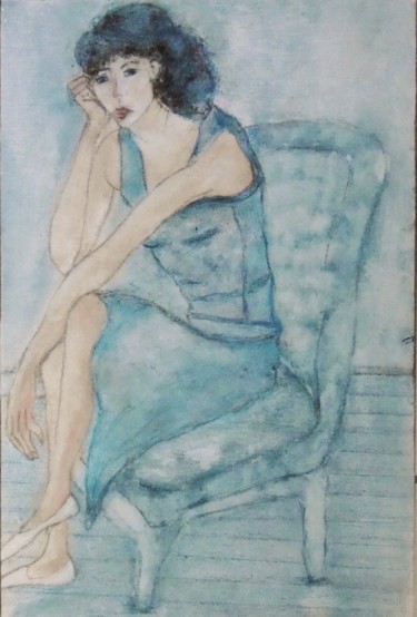 Peinture intitulée "Femme en bleu" par Denise Louin-Lecoeur, Œuvre d'art originale, Acrylique