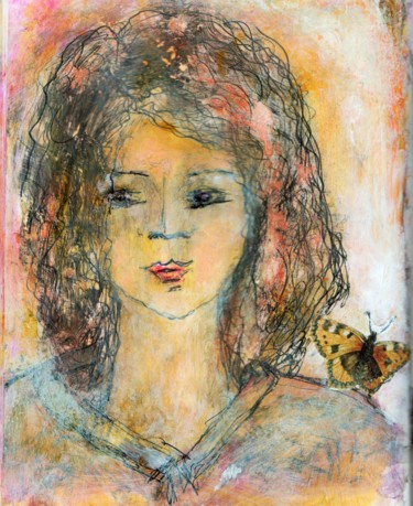 Painting titled "Papillon" by Denise Louin-Lecoeur, Original Artwork, Acrylic