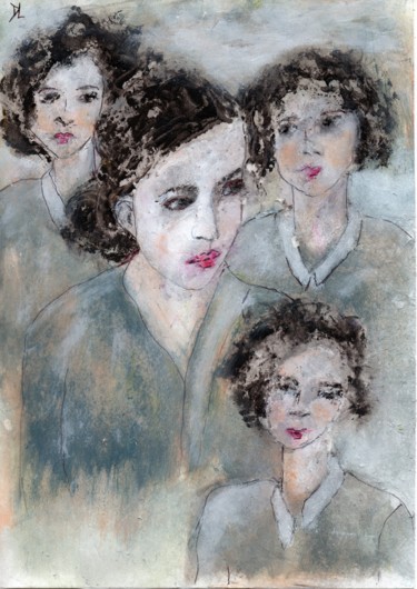 Painting titled "Mère-filles" by Denise Louin-Lecoeur, Original Artwork, Acrylic