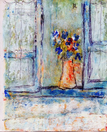 Painting titled "Bouquet à la fenêtre" by Denise Louin-Lecoeur, Original Artwork, Acrylic