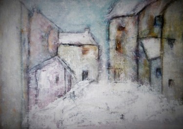 Peinture intitulée "petite place enneig…" par Denise Louin-Lecoeur, Œuvre d'art originale, Acrylique