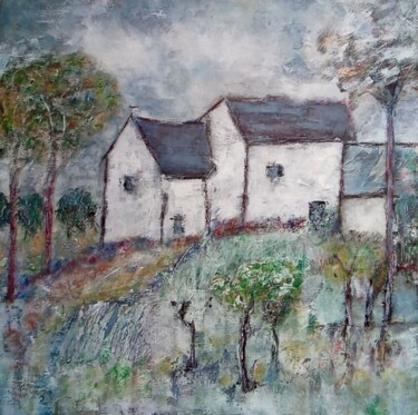 Schilderij getiteld "la Maison de Pierre" door Denise Louin-Lecoeur, Origineel Kunstwerk, Acryl