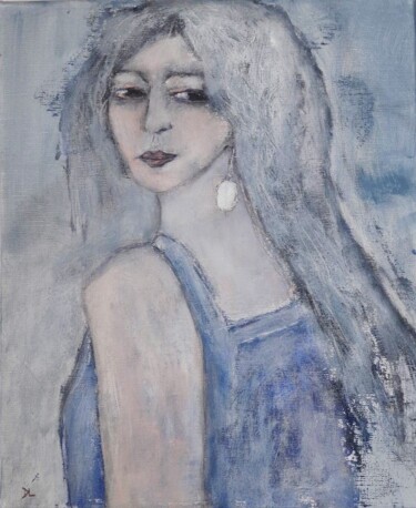 Painting titled "La femme à la perle" by Denise Louin-Lecoeur, Original Artwork, Acrylic