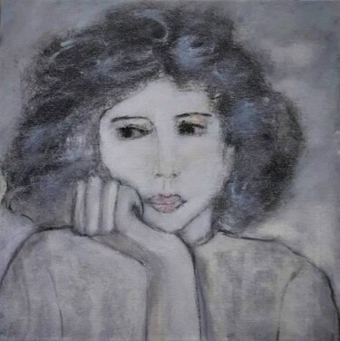 Painting titled "Pensive" by Denise Louin-Lecoeur, Original Artwork, Acrylic