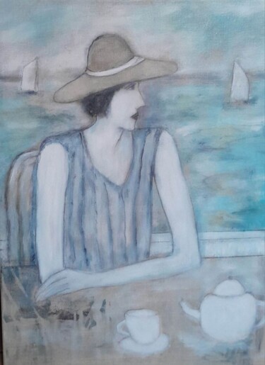 Peinture intitulée "Un thé à la mer" par Denise Louin-Lecoeur, Œuvre d'art originale, Acrylique