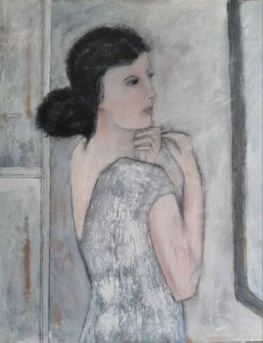 Peinture intitulée "Femme devant son mi…" par Denise Louin-Lecoeur, Œuvre d'art originale, Acrylique