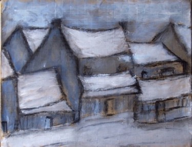 Peinture intitulée "Village A l'heure d…" par Denise Louin-Lecoeur, Œuvre d'art originale, Huile