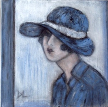 Peinture intitulée "Portrait chapeau bl…" par Denise Louin-Lecoeur, Œuvre d'art originale, Huile