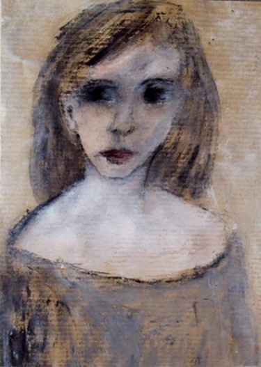 Malerei mit dem Titel "Portrait les yeux n…" von Denise Louin-Lecoeur, Original-Kunstwerk, Öl