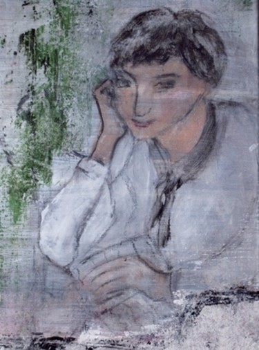 Painting titled "lire dehors" by Denise Louin-Lecoeur, Original Artwork, Acrylic