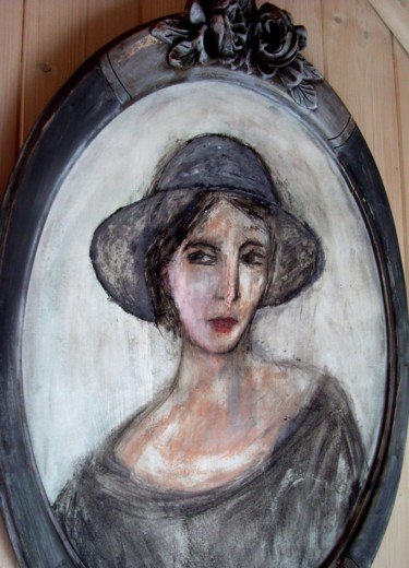 Painting titled "Portrait ovale" by Denise Louin-Lecoeur, Original Artwork, Acrylic