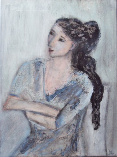 Painting titled "portrait-bleu" by Denise Louin-Lecoeur, Original Artwork, Acrylic