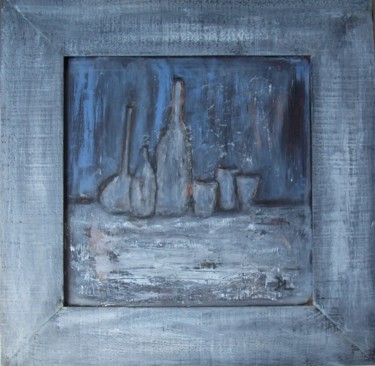 Painting titled "poterie bleu-gris." by Denise Louin-Lecoeur, Original Artwork, Acrylic
