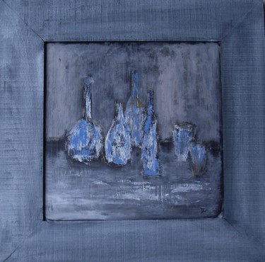 Pittura intitolato "poteries émail bleu." da Denise Louin-Lecoeur, Opera d'arte originale, Acrilico