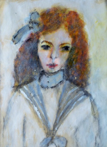 Painting titled "ruban bleu" by Denise Louin-Lecoeur, Original Artwork, Acrylic