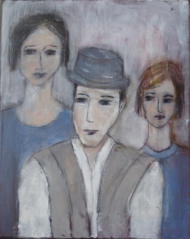 Painting titled "Portrait de famille" by Denise Louin-Lecoeur, Original Artwork, Acrylic