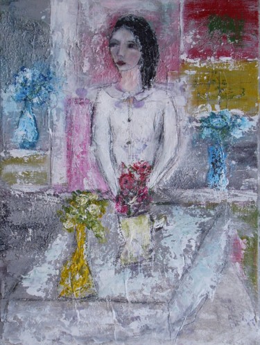 Painting titled "la fleuriste" by Denise Louin-Lecoeur, Original Artwork, Acrylic