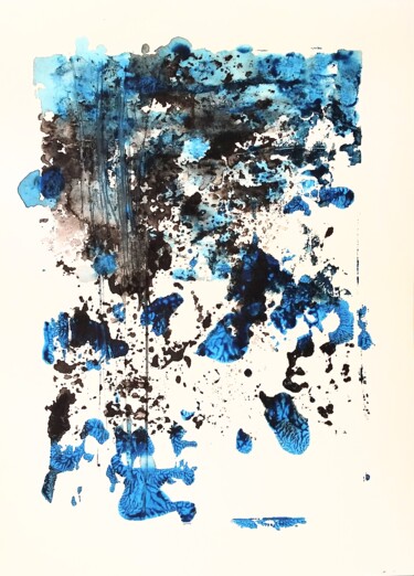 Gravures & estampes intitulée "Abstraction bleue e…" par Denise Manceau, Œuvre d'art originale, Monotype