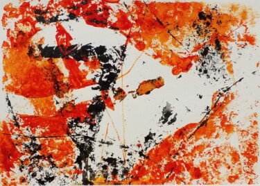 Printmaking titled "Abstraction rouge e…" by Denise Manceau, Original Artwork, Monotype