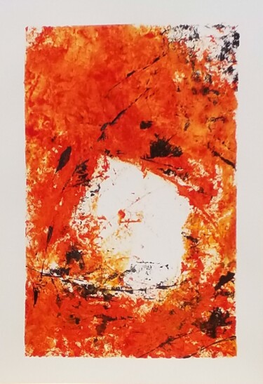 Gravures & estampes intitulée "Abstraction rouge e…" par Denise Manceau, Œuvre d'art originale, Monotype
