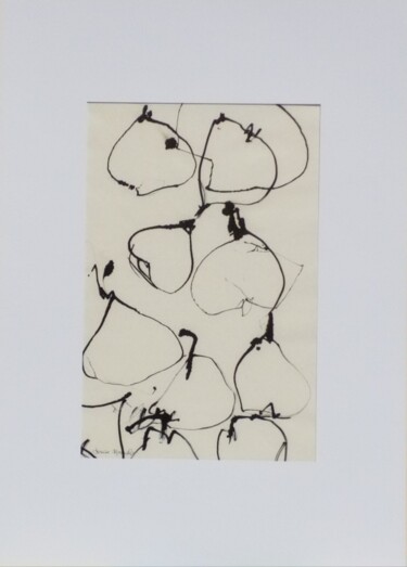 Drawing titled "Tas de poires." by Denise Manceau, Original Artwork, Ink Mounted on Cardboard