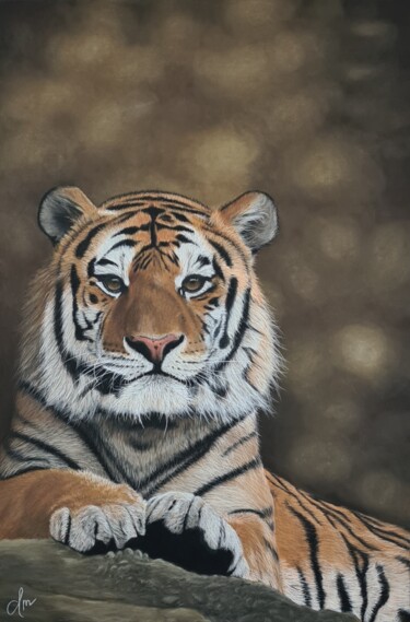 Dessin intitulée "Tiger painting" par Denise Martens Art, Œuvre d'art originale, Pastel
