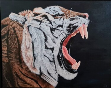 Painting titled "Tiger roar" by Denise Martens Art, Original Artwork, Acrylic