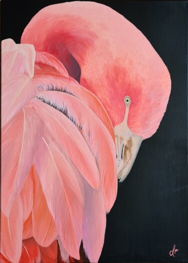Painting titled "Flamingo pink" by Denise Martens Art, Original Artwork, Acrylic