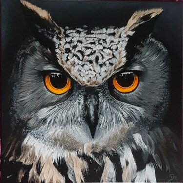 Painting titled "Owl painting" by Denise Martens Art, Original Artwork, Acrylic
