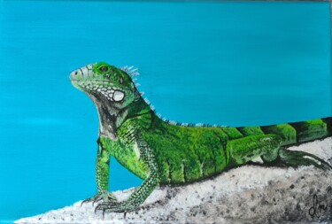 Painting titled "Iguana painting" by Denise Martens Art, Original Artwork, Acrylic