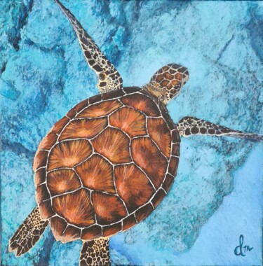 Painting titled "Painting sea turtle" by Denise Martens Art, Original Artwork, Acrylic