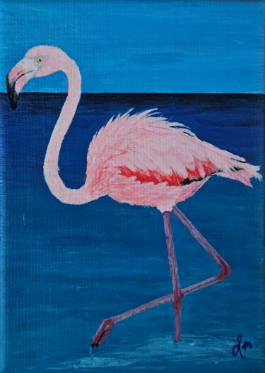 Peinture intitulée "standing flamingo" par Denise Martens Art, Œuvre d'art originale, Acrylique