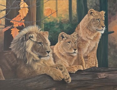 Painting titled "Lion's Harmony" by Denise Martens Art, Original Artwork, Acrylic