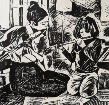 Disegno intitolato "MAKING MUSIC TOGETH…" da Denise Nys, Opera d'arte originale, Inchiostro