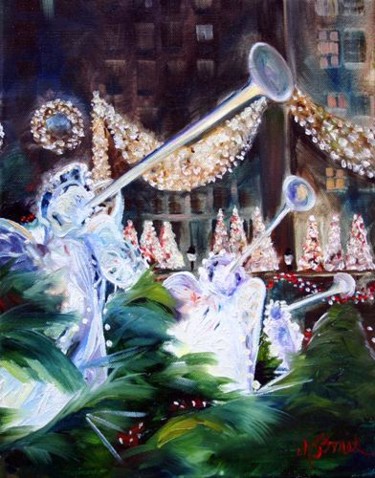 Painting titled "Rockefeller Angels" by Denise Rich, Original Artwork