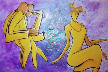 Painting titled ""My Girl In The Yel…" by Denise Rubin, Original Artwork, Acrylic