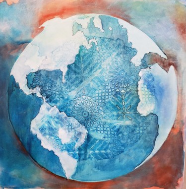 Malerei mit dem Titel "Planeta Terra II" von Denise Serralheiro, Original-Kunstwerk, Enkaustik