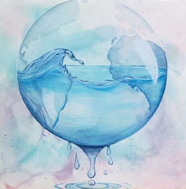 Malerei mit dem Titel "Planeta Terra III" von Denise Serralheiro, Original-Kunstwerk, Enkaustik