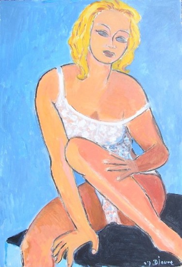 Peinture intitulée "femme assise" par Denise Jouve, Œuvre d'art originale, Acrylique