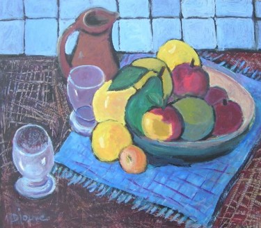 Painting titled "NATURE MORTE AUX VE…" by Denise Jouve, Original Artwork, Acrylic