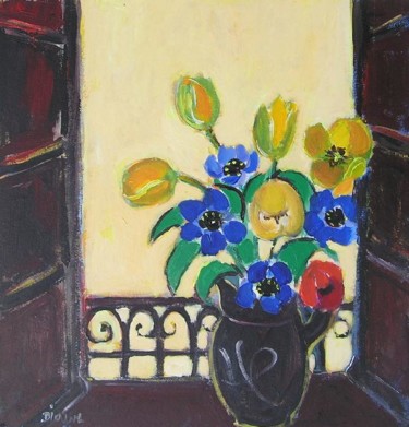 Painting titled "ANEMONES ET TULIPES" by Denise Jouve, Original Artwork, Acrylic