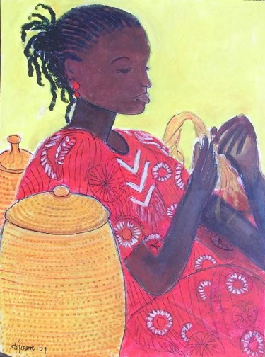 Painting titled "JEUNE SERERE A DAKAR" by Denise Jouve, Original Artwork, Oil