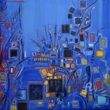 Peinture intitulée "Féérie du soir 80X8…" par Denis Miau, Œuvre d'art originale, Huile