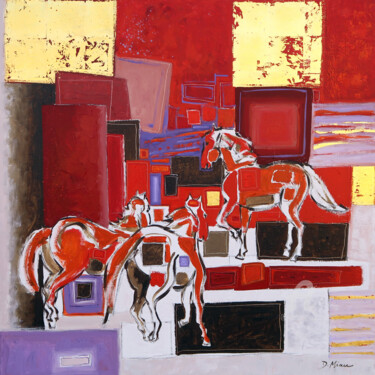 Painting titled "UNIVERS EQUESTRE" by Denis Miau, Original Artwork, Oil