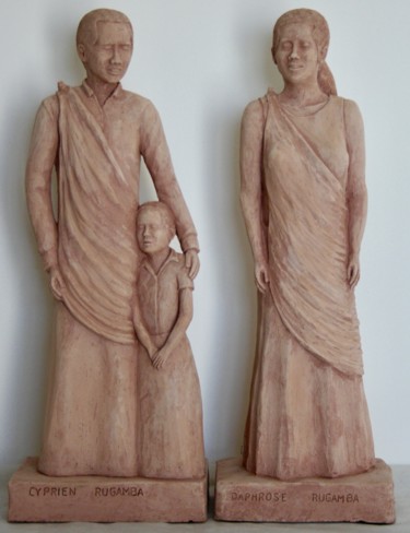 Sculpture titled "Daphrose et Cyprien…" by Denis Thebaudeau, Original Artwork, Terra cotta