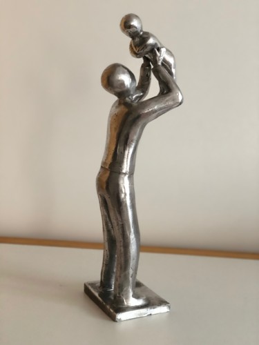 Escultura titulada "Papa et Bébé" por Denis Thebaudeau, Obra de arte original, Aluminio