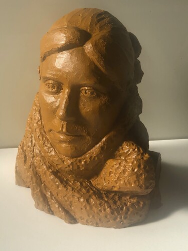 Sculpture intitulée "Laure emmitouflée" par Denis Thebaudeau, Œuvre d'art originale, Terre cuite