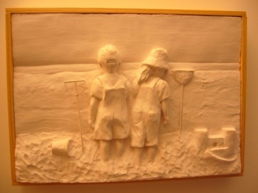 Sculptuur getiteld "Les enfants à la pl…" door Denis Thebaudeau, Origineel Kunstwerk, Gietwerk