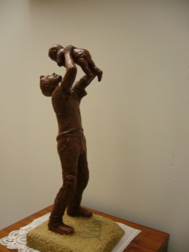 Скульптура под названием "Mathieu et Lily" - Denis Thebaudeau, Подлинное произведение искусства, Глина