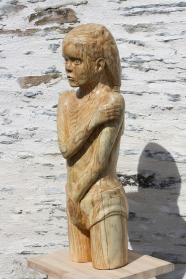 Sculpture titled "l'enfant triste" by Denis Thebaudeau, Original Artwork, Wood